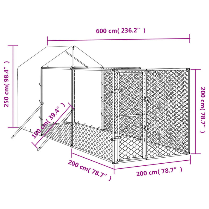 Utendørs hundekennel sølv 2x6x2,5 m galvanisert stål