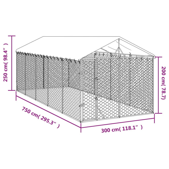 Utendørs hundekennel sølv 3x7,5x2,5 m galvanisert stål