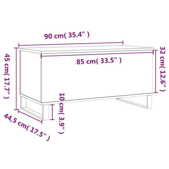 Salongbord grå sonoma 90x44,5x45 cm konstruert tre