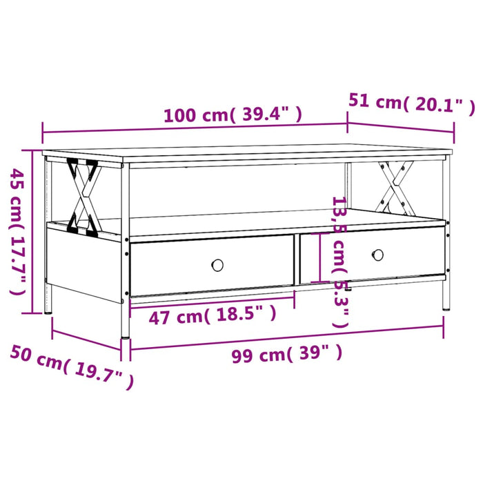 Salongbord sonoma eik 100x51x45 cm konstruert tre