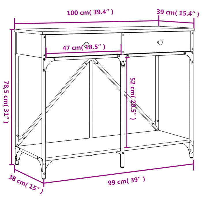 Konsollbord sonoma eik 100x39x78,5 cm konstruert tre