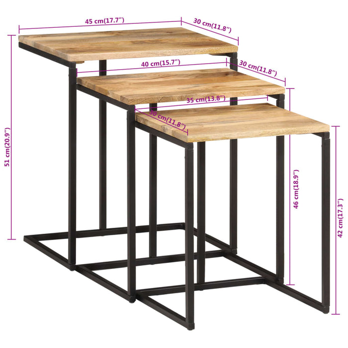 Stablebord 3 stk heltre akasie