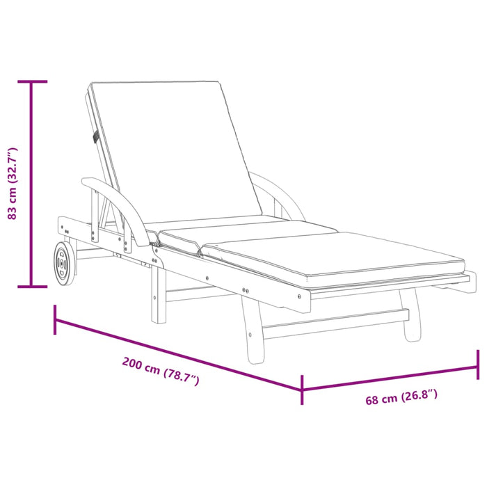 Solsenger 2 stk med puter 200x68x83 cm heltre akasie