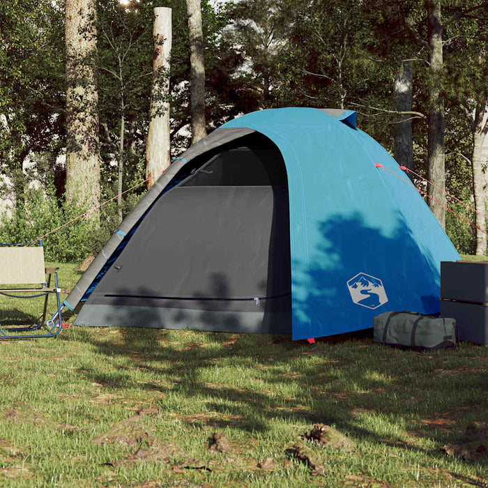 Campingtelt 4 personer blå 267x272x145 cm 185T taft