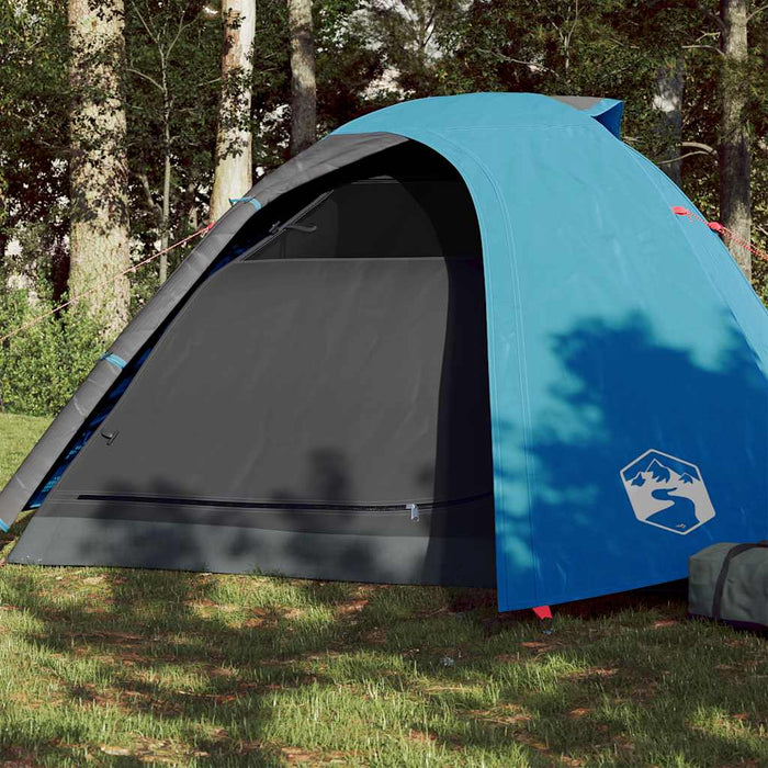 Campingtelt 4 personer blå 267x272x145 cm 185T taft