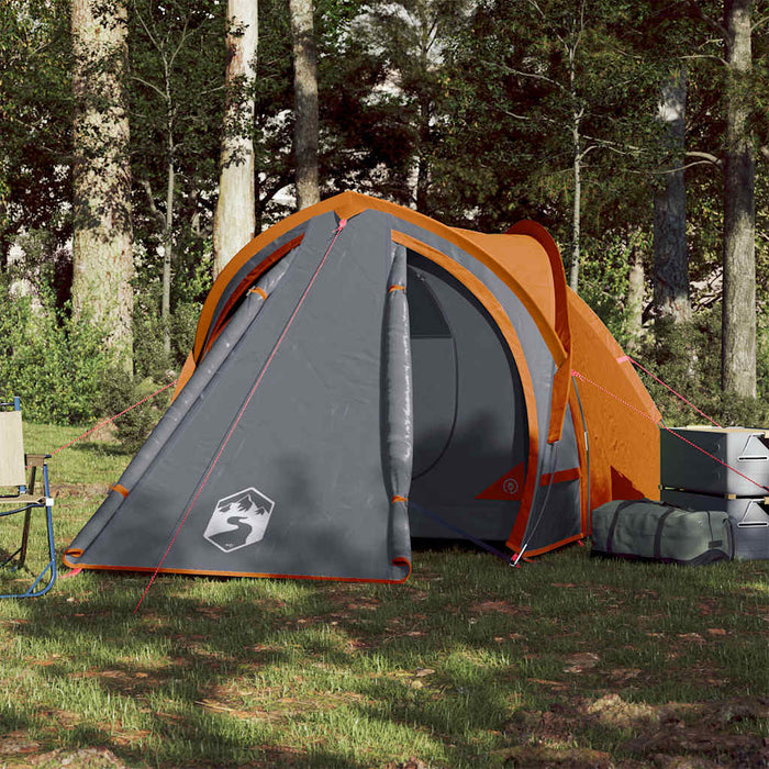 Campingtelt 2 personer grå og oransje 320x140x120 cm 185T taft
