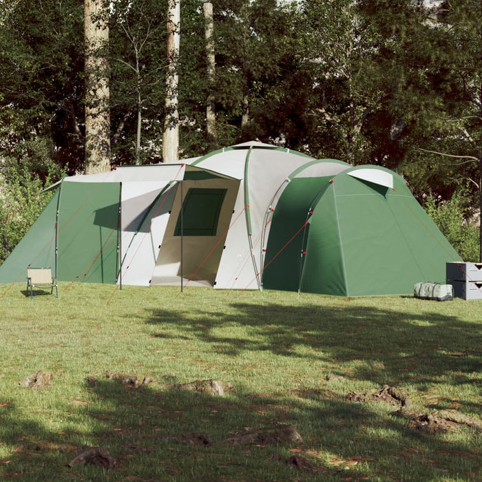 Campingtelt 12 personer grønn 840x720x200 cm 185T taft