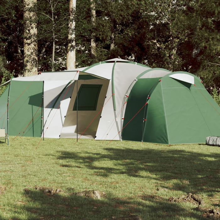 Campingtelt 12 personer grønn 840x720x200 cm 185T taft