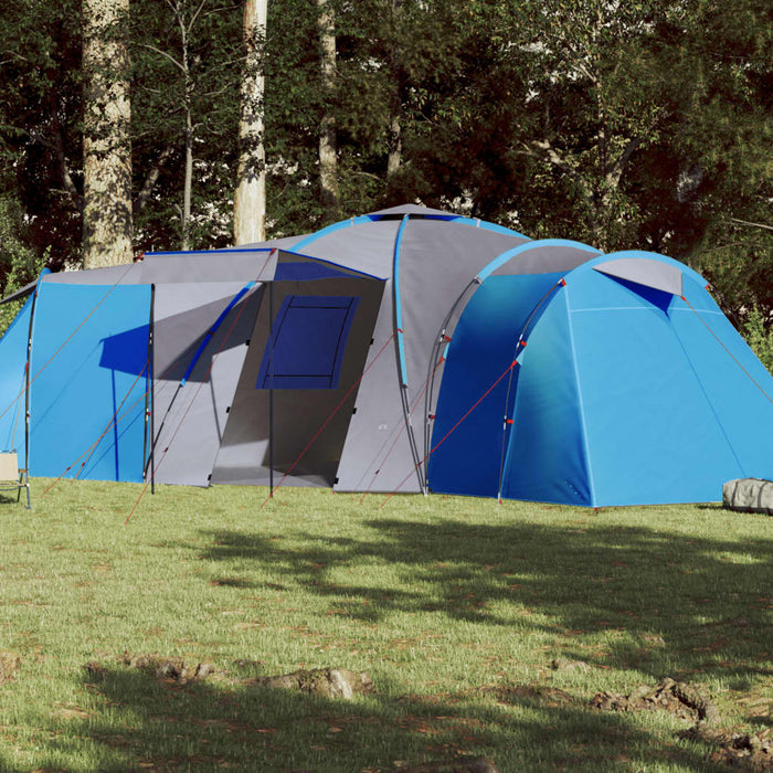 Campingtelt 12 personer blå 840x720x200 cm 185T taft