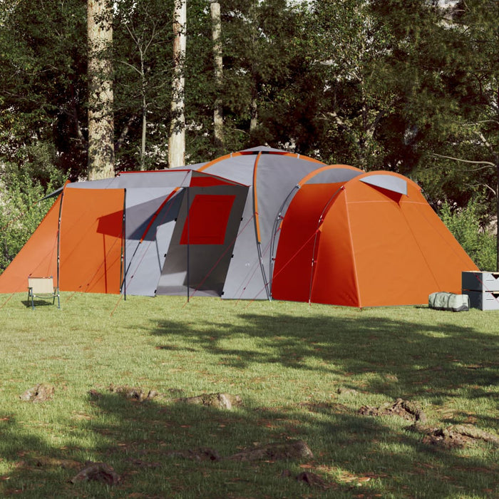 Campingtelt 12 personer grå og oransje 840x720x200 cm 185T taft