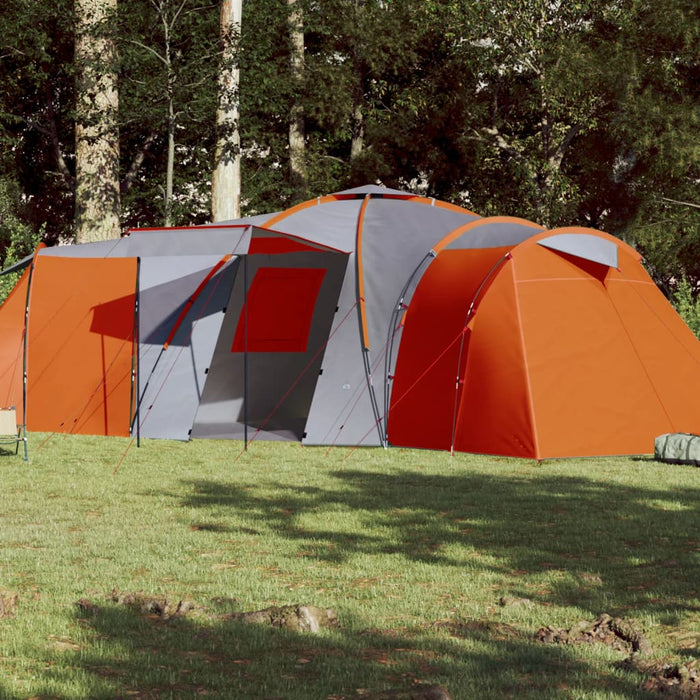 Campingtelt 12 personer grå og oransje 840x720x200 cm 185T taft