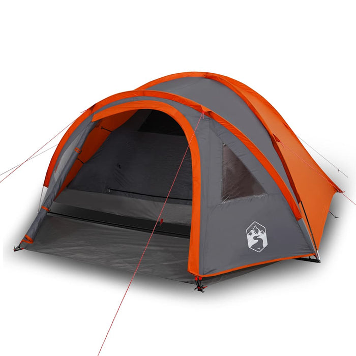 Campingtelt 4 personer grå og oransje 300x250x132 cm 185T taft