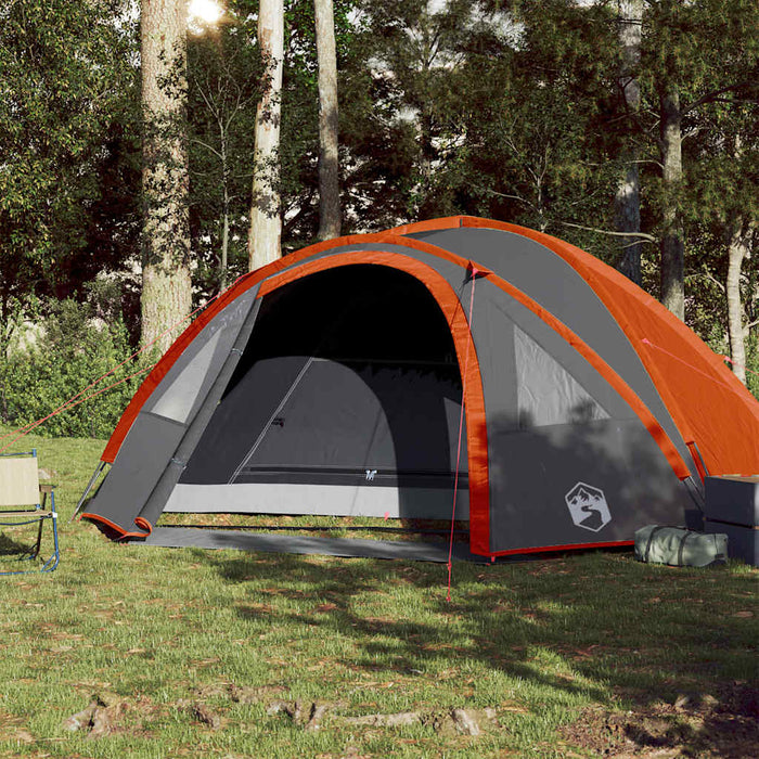 Campingtelt 4 personer grå og oransje 300x250x132 cm 185T taft