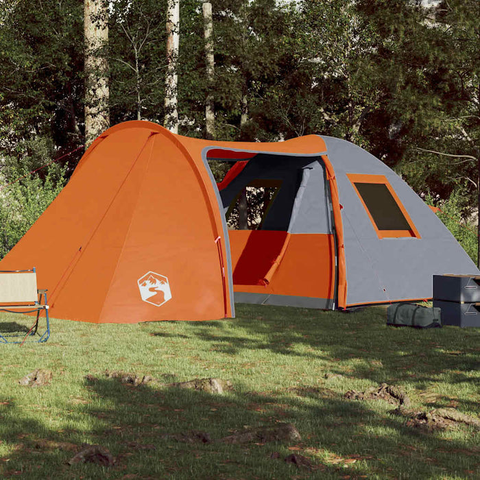 Campingtelt 6 personer grå og oransje 466x342x200 cm 185T taft