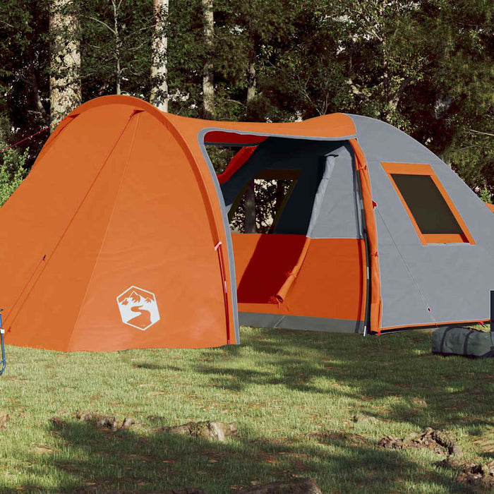 Campingtelt 6 personer grå og oransje 466x342x200 cm 185T taft