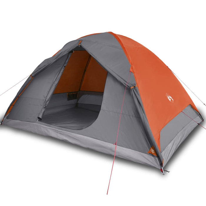 Campingtelt 6 personer grå og oransje 348x340x190 cm 190T taft