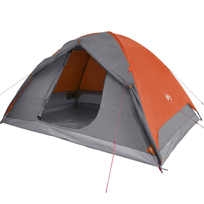 Campingtelt 6 personer grå og oransje 348x340x190 cm 190T taft