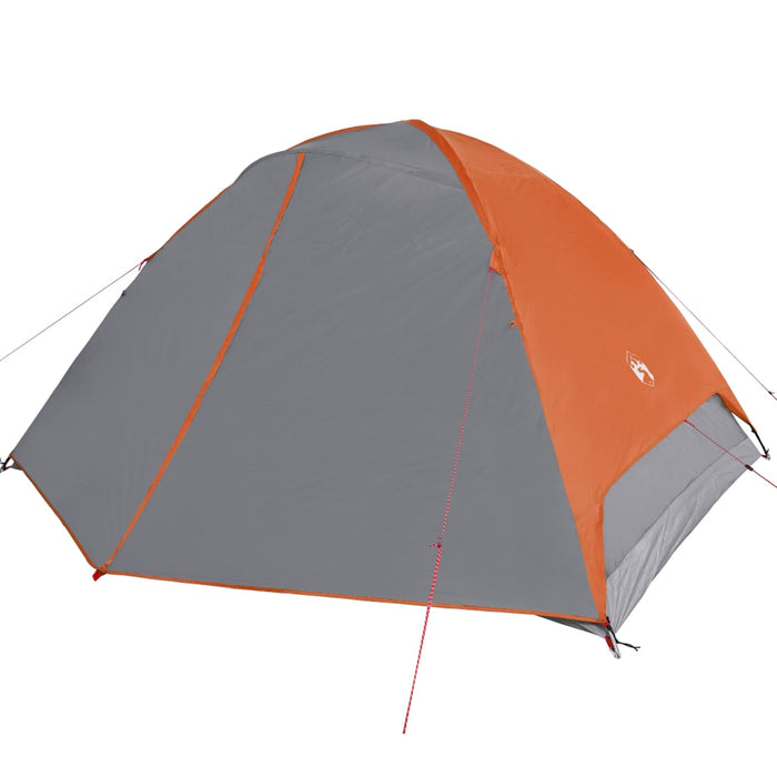 Campingtelt 6 personer grå og oransje 348x340x190 cm 190T taft