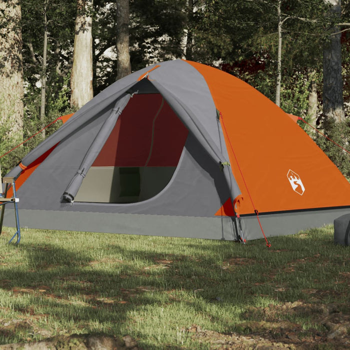 Campingtelt 6 personer grå og oransje 348x340x190 cm 190T taft