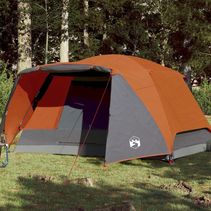 Campingtelt 4 personer grå og oransje 350x280x155 cm 190T taft