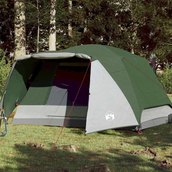 Campingtelt 6 personer grønn 412x370x190 cm 190T taft