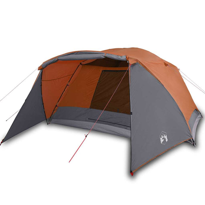 Campingtelt 6 personer grå og oransje 412x370x190 cm 190T taft