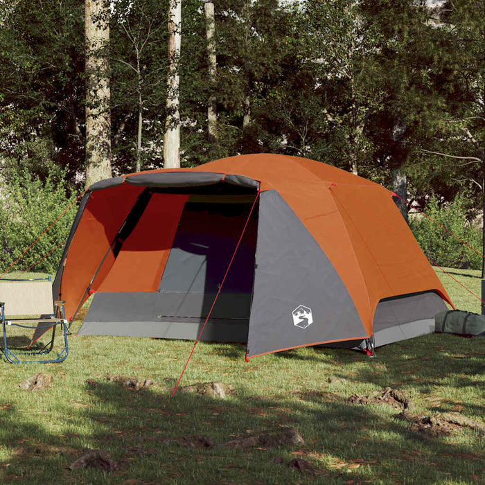 Campingtelt 6 personer grå og oransje 412x370x190 cm 190T taft