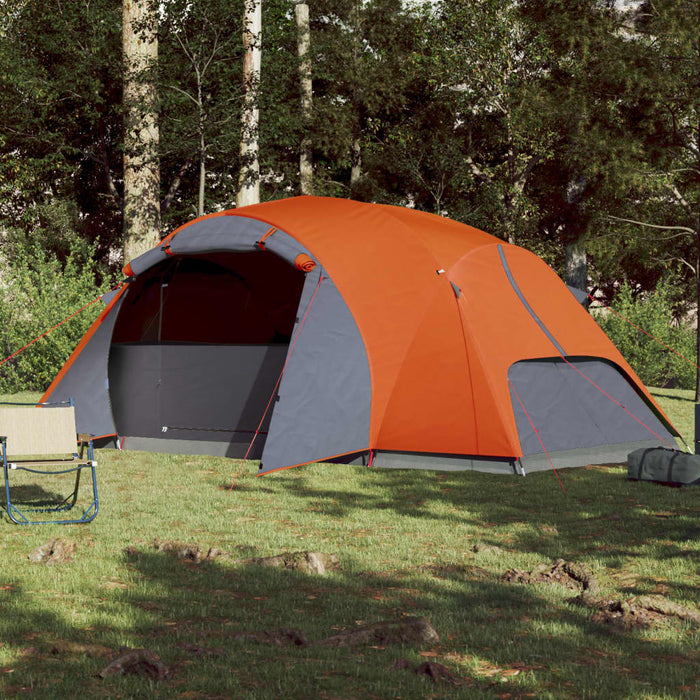 Campingtelt 8 personer grå og oransje 360x430x195 cm 190T taft