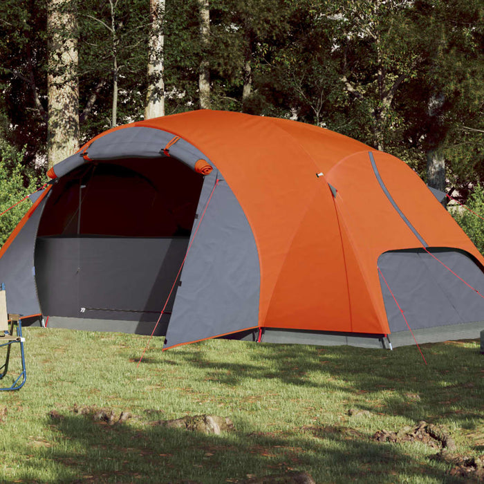 Campingtelt 8 personer grå og oransje 360x430x195 cm 190T taft