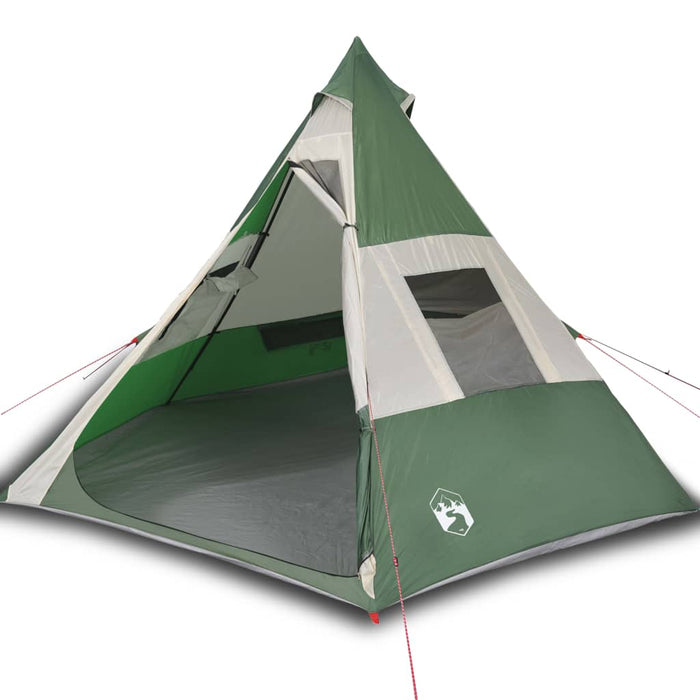 Campingtelt 7 personer grønn 350x350x280 cm 185T taft