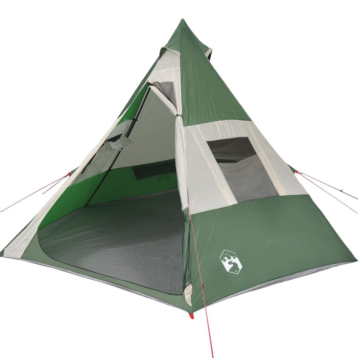 Campingtelt 7 personer grønn 350x350x280 cm 185T taft