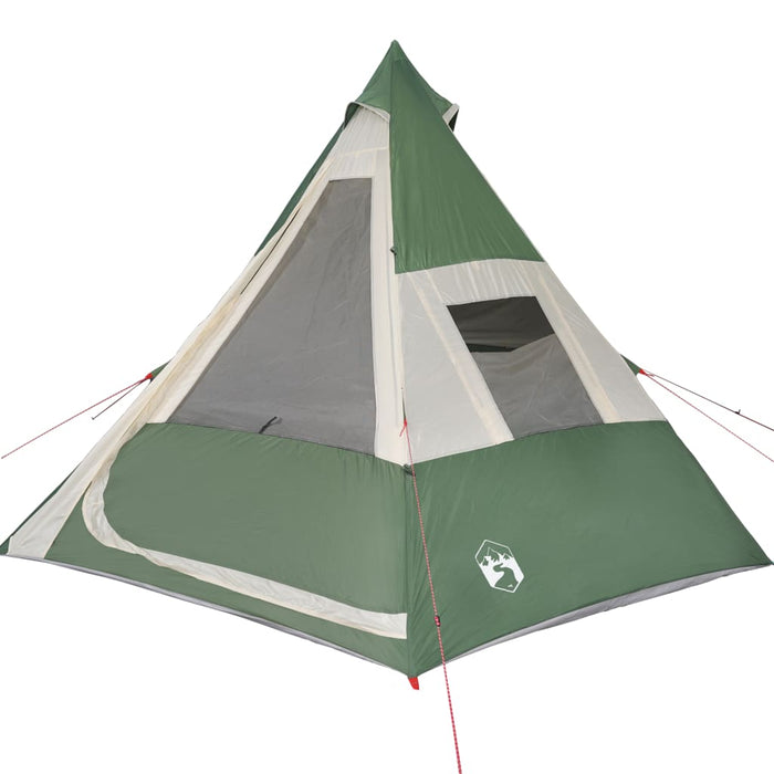 Campingtelt 7 personer grønn 350x350x280 cm 185T taft