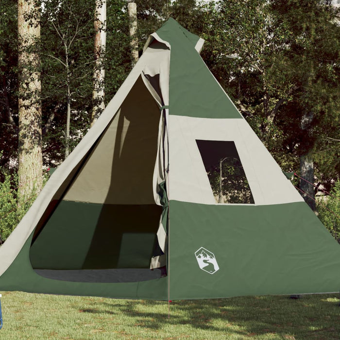 Campingtelt 7 personer grønn 350x350x280 cm 185T taft