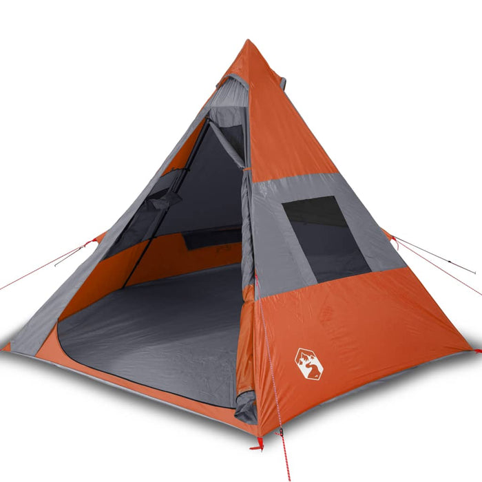 Campingtelt 7 personer grå og oransje 350x350x280 cm 185T taft