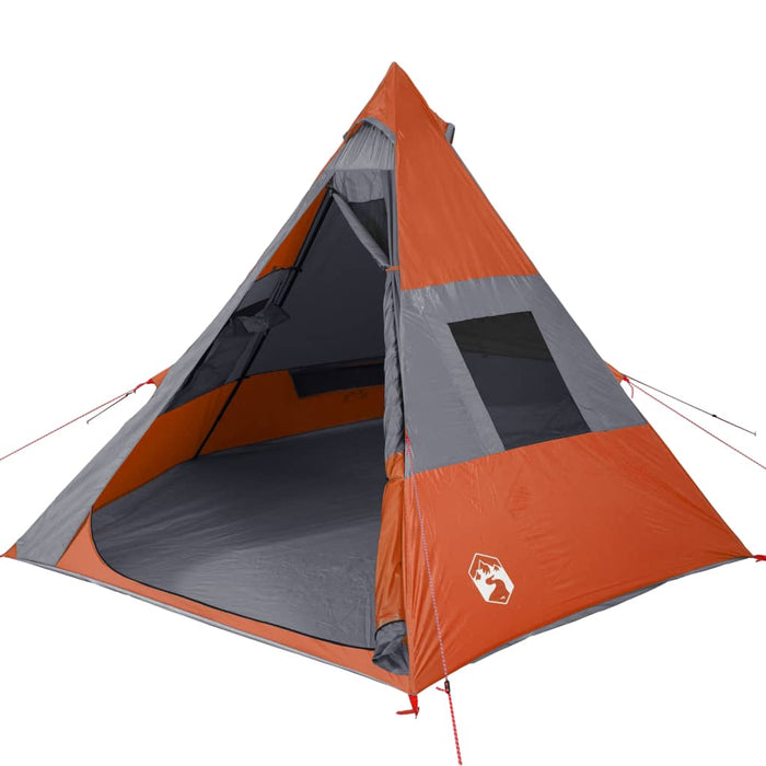 Campingtelt 7 personer grå og oransje 350x350x280 cm 185T taft