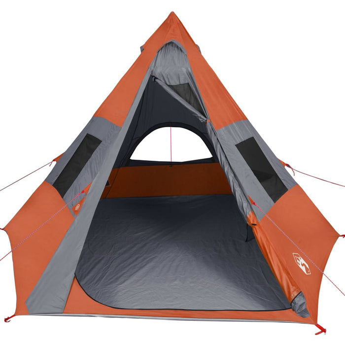 Campingtelt 7 personer grå og oransje 350x350x280 cm 185T taft