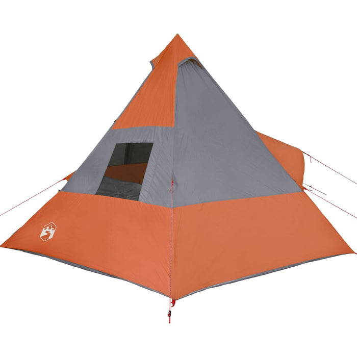 Campingtelt 7 personer grå og oransje 350x350x280 cm 185T taft