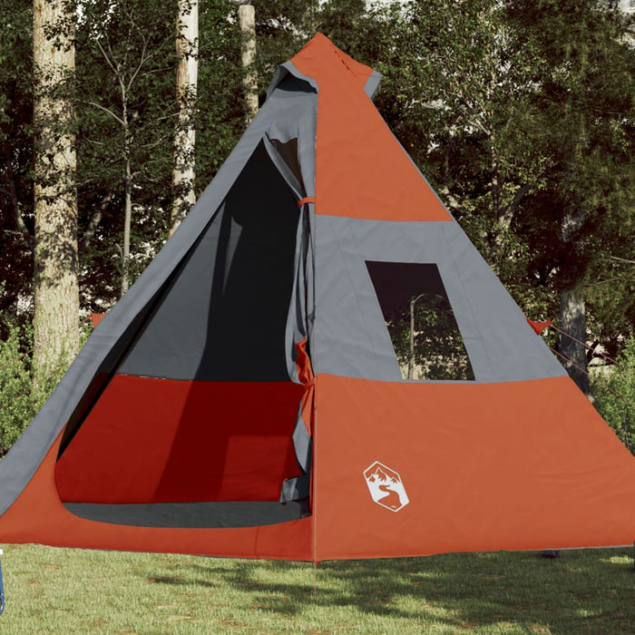 Campingtelt 7 personer grå og oransje 350x350x280 cm 185T taft