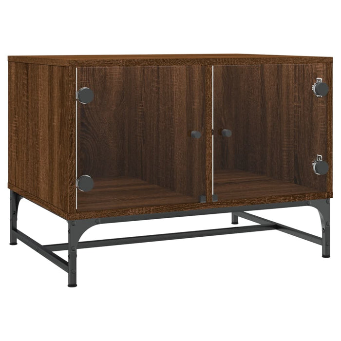 Salongbord med glassdører brun eik 68,5x50x50 cm