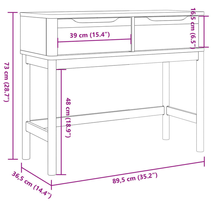 Konsollbord FLORO brun 89,5x36,5x73 cm heltre furu