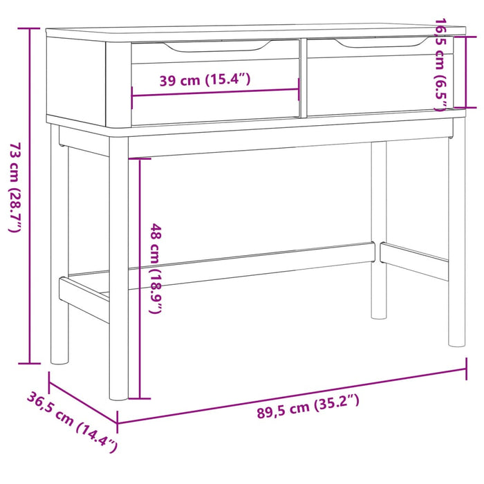 Konsollbord FLORO grå 89,5x36,5x73 cm heltre furu