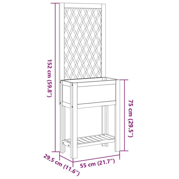 Plantekasse med espalier og hylle 55x29,5x152 cm heltre akasie