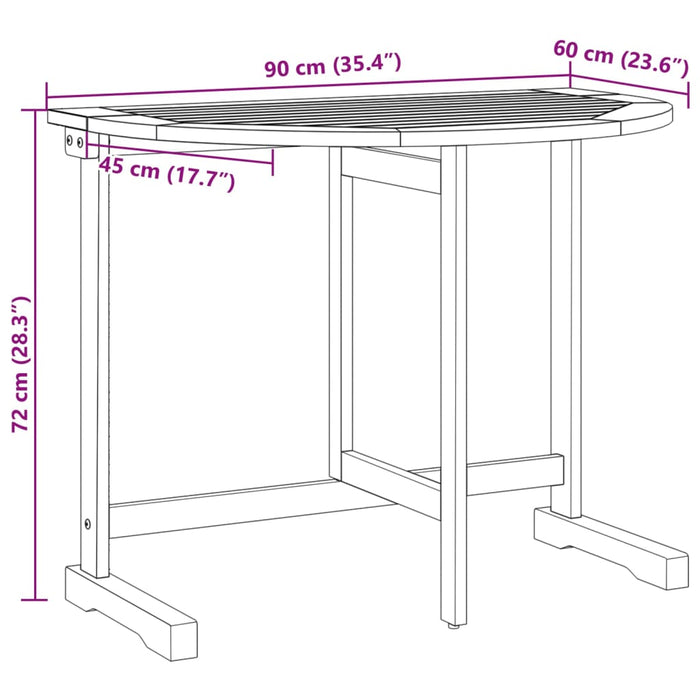 Sammenleggbart balkongbord 90x60x72 cm heltre akasie