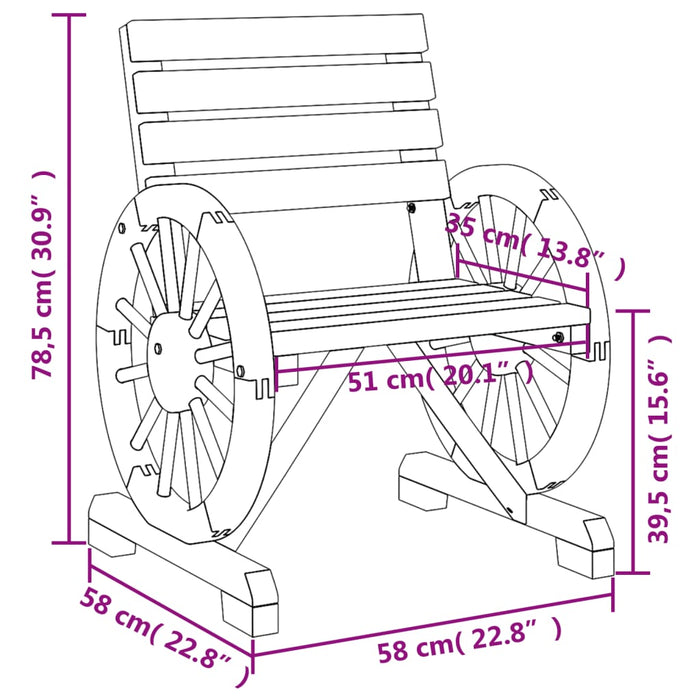 Hagestol 58x58x78,5 cm heltre gran