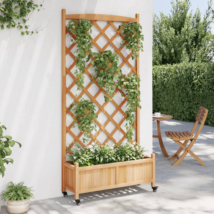 Plantekasse med espalier og hjul brun heltre gran