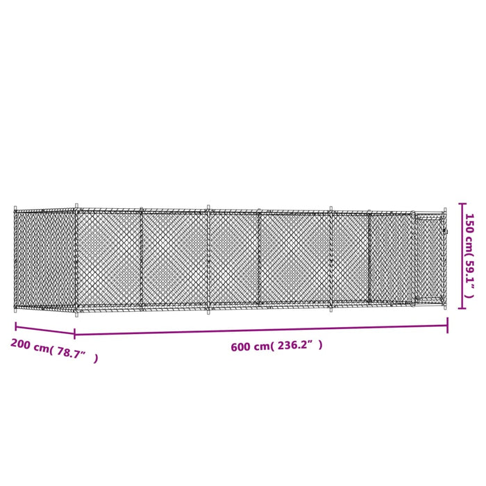 Hundebur med dør grå 6x2x1,5 m galvanisert stål