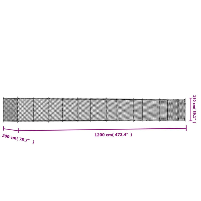 Hundebur med dør grå 12x2x1,5 m galvanisert stål