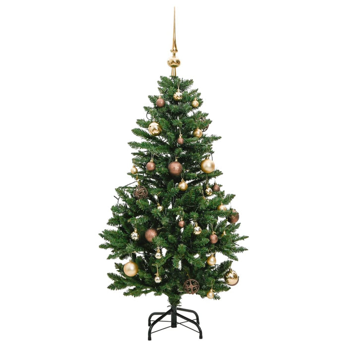 Kunstig hengslet juletre med 150 LED og kulesett 120 cm