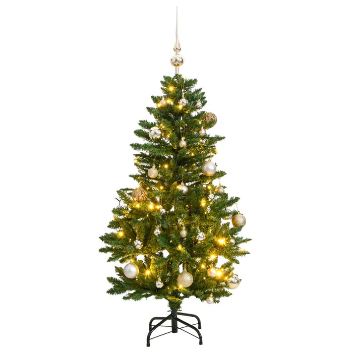 Kunstig hengslet juletre med 150 LED og kulesett 120 cm