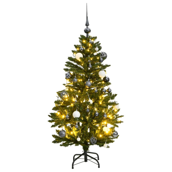 Kunstig hengslet juletre med 150 LED og kulesett 120 cm